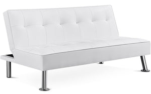 Convertible Faux Leather Futon Sofa Bed, White, Black