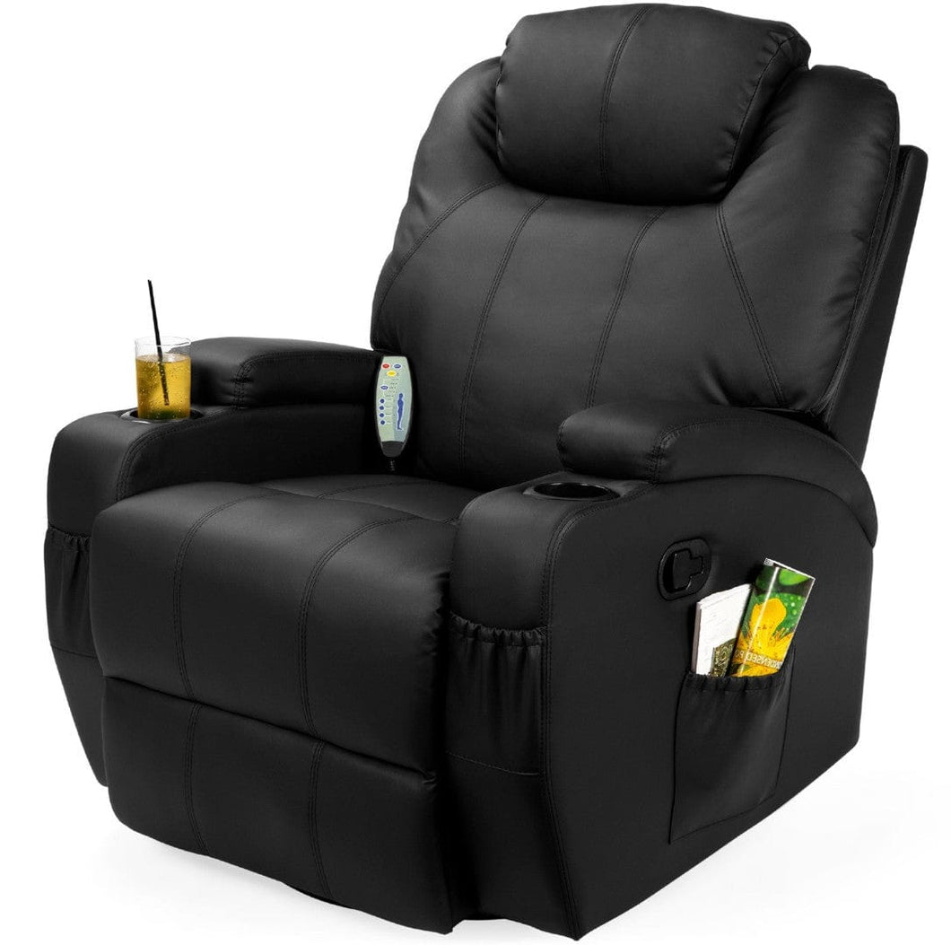 Black or Brown Swivel Heat & Massage Recliner Chair 5 Modes Remote Control