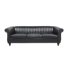 Load image into Gallery viewer, 84&#39;&#39; Black PU Rolled Arm Chesterfield Three Seater Sofa -  Black or Brown