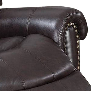 Nailhead Trim Leatherette Power Recliner, Brown