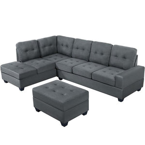 104'' Wide Suede Sectional Sofa with Storage Ottoman and Cup Holders