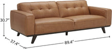 Load image into Gallery viewer, Bigelow Modern Leather Sofa Couch with Wood Base, 89.4&quot;W, Cognac / Espresso