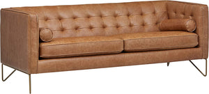 Brooke Contemporary Mid-Century Modern Tufted Leather Sofa Couch, 82"W, Cognac