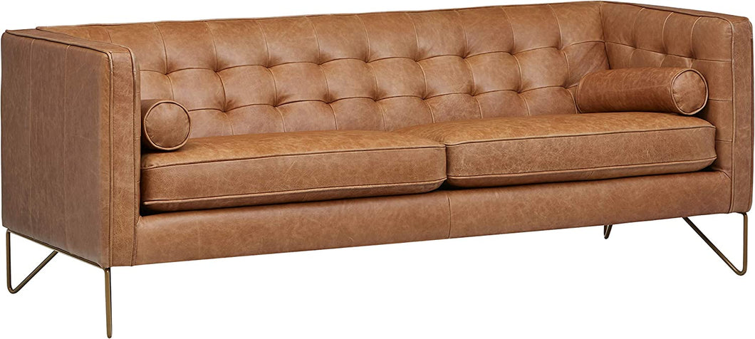 Brooke Contemporary Mid-Century Modern Tufted Leather Sofa Couch, 82