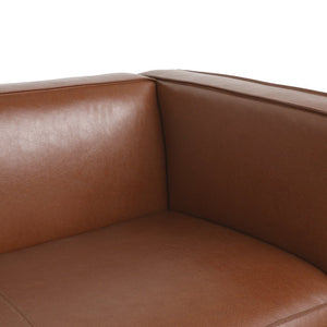 Minkler Contemporary Faux Leather 3 Seater Sofa, Cognac Brown and Dark Walnut