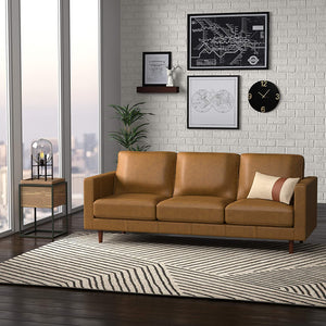 Revolve Modern Leather Sofa Couch, 80"W, Caramel