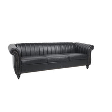 Load image into Gallery viewer, 84&#39;&#39; Black PU Rolled Arm Chesterfield Three Seater Sofa -  Black or Brown