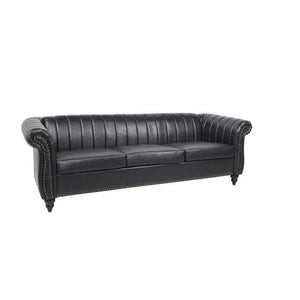 84'' Black PU Rolled Arm Chesterfield Three Seater Sofa -  Black or Brown