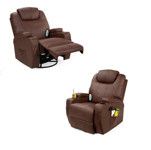 Black or Brown Swivel Heat & Massage Recliner Chair 5 Modes Remote Control