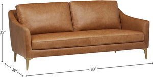 Rivet Alonzo Contemporary Leather Sofa Couch, 80.3"W, Cognac