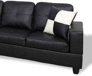 Home Living Genesis Sectional Sofa L-Shape-Pu Leather, Left Facing, Black