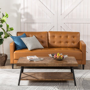 Desert Fields Benton Sofa, Cognac Faux Leather