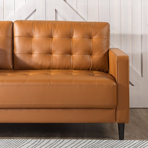 Desert Fields Benton Sofa, Cognac Faux Leather