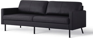 70" Top-Grain Leather Sofa, 2-Seat Upholstered Loveseat Sofa Couch for Living Room Bedroom Apartment, Cognac Tan, Obsidian Black