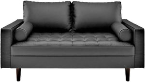 Orion Mid Century Modern Pu Leather Upholstered Living Room Sofa with Bolster Pillows, Sofa, 2-piece set or loveseat