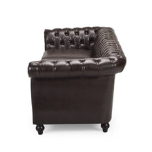 Load image into Gallery viewer, Adetokunbo Chesterfield Tufted 3 Seater Sofa, Brown Faux Leather and Dark Brown