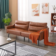 Load image into Gallery viewer, Faux Leather Sofa, Mid Century Modern Couch 73.3 Inch Width, Leather Loveseat for Compact Living Space, Brown Couch