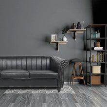 Load image into Gallery viewer, 84&#39;&#39; Black PU Rolled Arm Chesterfield Three Seater Sofa -  Black or Brown