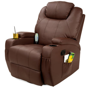 Black or Brown Swivel Heat & Massage Recliner Chair 5 Modes Remote Control