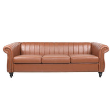 Load image into Gallery viewer, 84&#39;&#39; Black PU Rolled Arm Chesterfield Three Seater Sofa -  Black or Brown