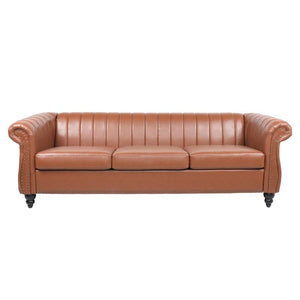 84'' Black PU Rolled Arm Chesterfield Three Seater Sofa -  Black or Brown