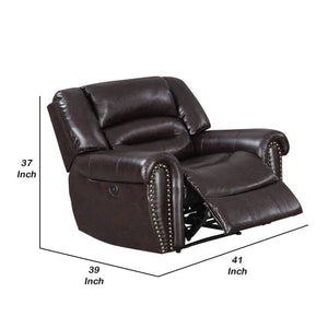 Nailhead Trim Leatherette Power Recliner, Brown