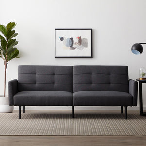 Sofa Bed with Buttonless Tufting and Removable Arms 