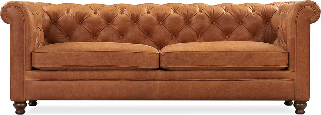 Lyon Sofa in Full-Grain Pure-Aniline Italian Leather, Cognac Tan