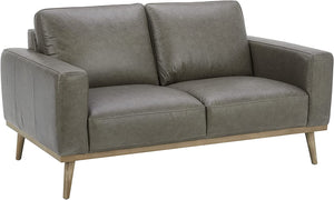 Modern Leather Sofa Couch with Wood Base, 84"W, Gray