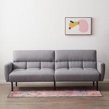 Load image into Gallery viewer, Sofa Bed with Box Tufting and Removable Arms, Brown Faux Leather