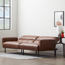 Load image into Gallery viewer, Sofa Bed with Box Tufting and Removable Arms, Brown Faux Leather