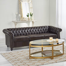 Load image into Gallery viewer, Adetokunbo Chesterfield Tufted 3 Seater Sofa, Brown Faux Leather and Dark Brown