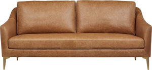 Rivet Alonzo Contemporary Leather Sofa Couch, 80.3"W, Cognac