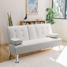 Load image into Gallery viewer, Futon Sofa Bed Faux Leather Couch Modern Convertible Folding Recliner with 2 Cup Holders