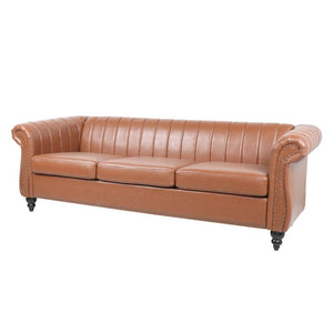 84'' Black PU Rolled Arm Chesterfield Three Seater Sofa -  Black or Brown