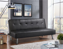 Load image into Gallery viewer, Convertible Black Faux Leather Futon Sofa Bed, Black