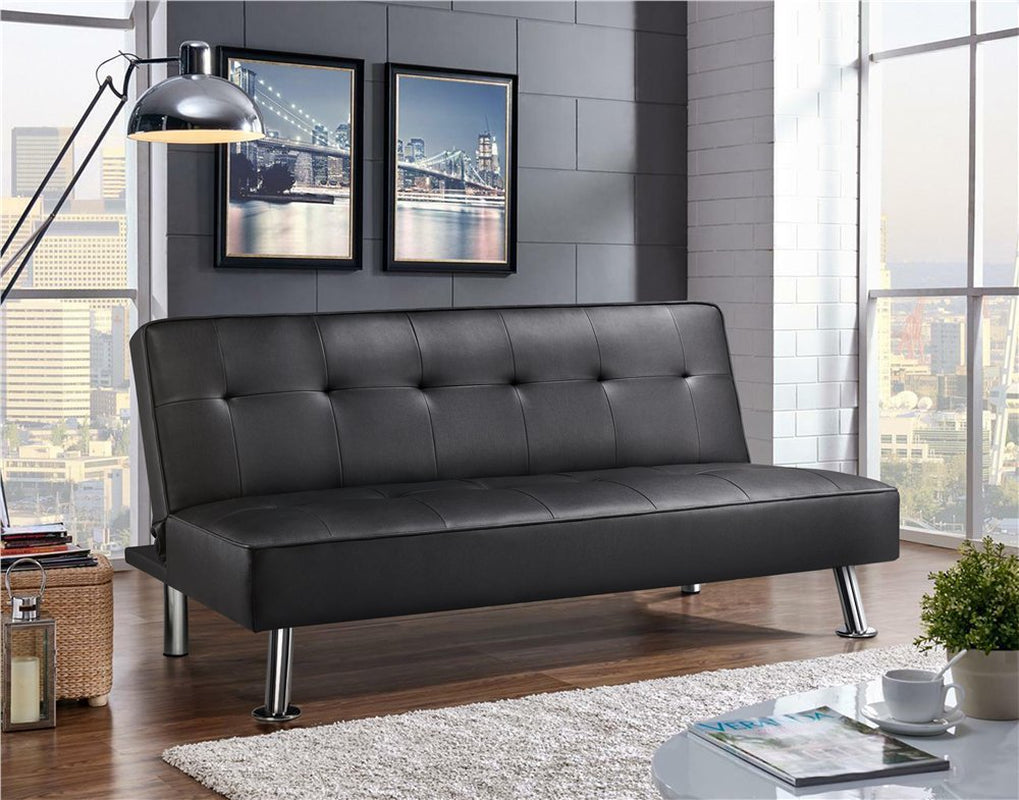 Convertible Black Faux Leather Futon Sofa Bed, Black