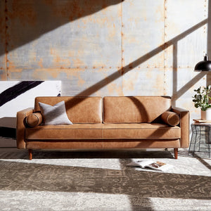 Aiden Mid-Century Modern Leather Sofa Couch, 86.6"W, Cognac