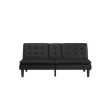 Load image into Gallery viewer, Mainstays Memory Foam Pillowtop Futon with Cupholder, Black Faux Leather