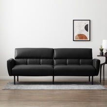 Load image into Gallery viewer, Sofa Bed with Box Tufting and Removable Arms, Brown Faux Leather