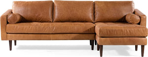 Napa Right Sectional Sofa in Full-Grain Pure-Aniline Italian Leather, Midnight Blue, Cognac Tan, Madagascar Cocoa