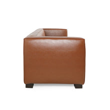 Load image into Gallery viewer, Minkler Contemporary Faux Leather 3 Seater Sofa, Cognac Brown and Dark Walnut