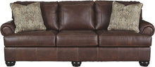 Load image into Gallery viewer, Beamerton New Traditional Leather Queen Sofa Sleeper with 2 Accent Pillows, Brown