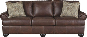 Beamerton New Traditional Leather Queen Sofa Sleeper with 2 Accent Pillows, Brown