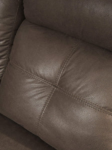 Jesolo Modern Faux Leather Manual Pull Tab Double Reclining Sofa, Dark Brown