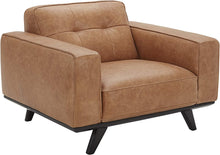 Load image into Gallery viewer, Bigelow Modern Leather Sofa Couch with Wood Base, 89.4&quot;W, Cognac / Espresso