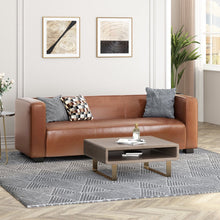 Load image into Gallery viewer, Minkler Contemporary Faux Leather 3 Seater Sofa, Cognac Brown and Dark Walnut