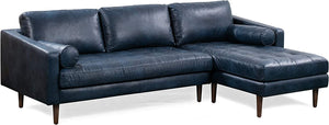 Napa Right Sectional Sofa in Full-Grain Pure-Aniline Italian Leather, Midnight Blue, Cognac Tan, Madagascar Cocoa