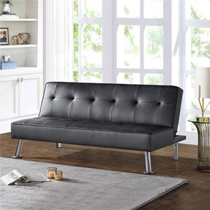 Convertible Faux Leather Futon Sofa Bed, White, Black