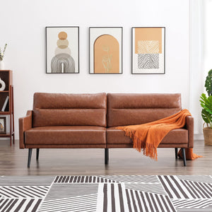 Faux Leather Sofa, Mid Century Modern Couch 73.3 Inch Width, Leather Loveseat for Compact Living Space, Brown Couch